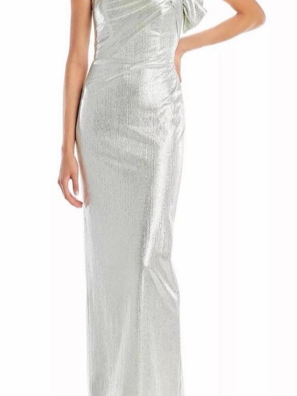 Black Halo Davina Silver Metallic One-Shoulder Evening Dress